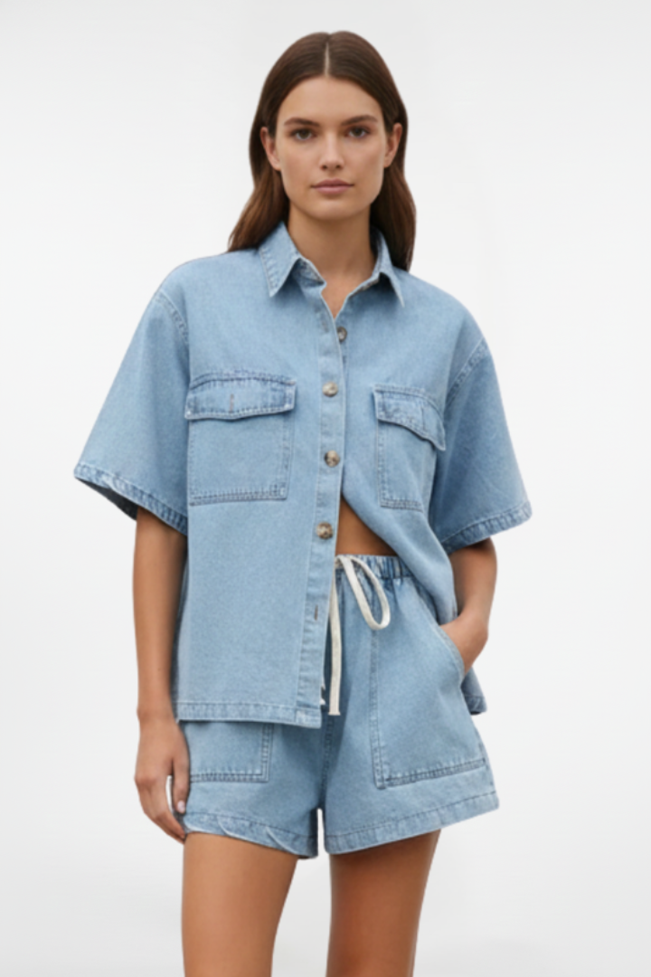 Camellia | Damen High Waist Zweiteiliges Set Bluse Shorts