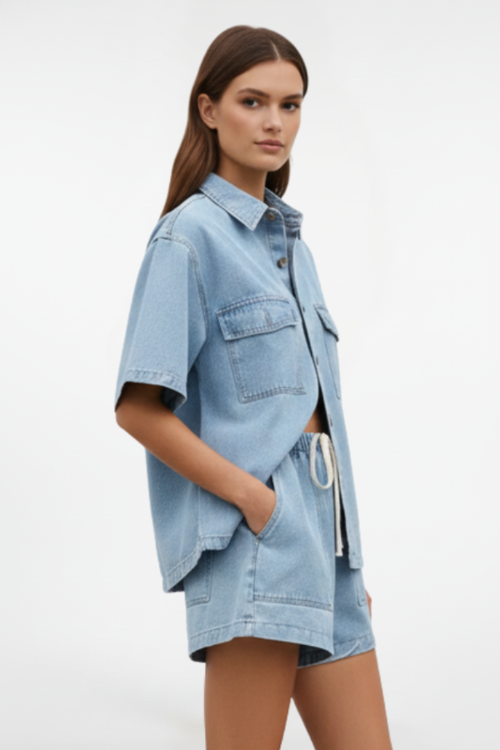 Camellia | Damen High Waist Zweiteiliges Set Bluse Shorts