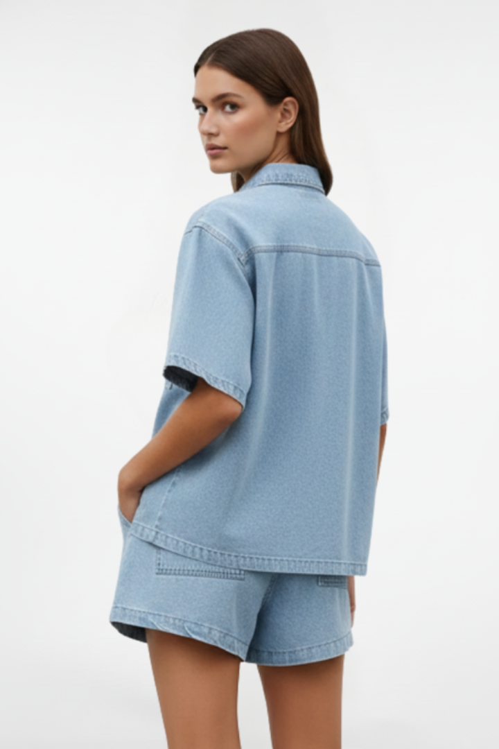 Camellia | Damen High Waist Zweiteiliges Set Bluse Shorts