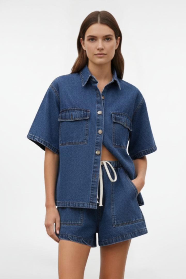 Camellia | Damen High Waist Zweiteiliges Set Bluse Shorts