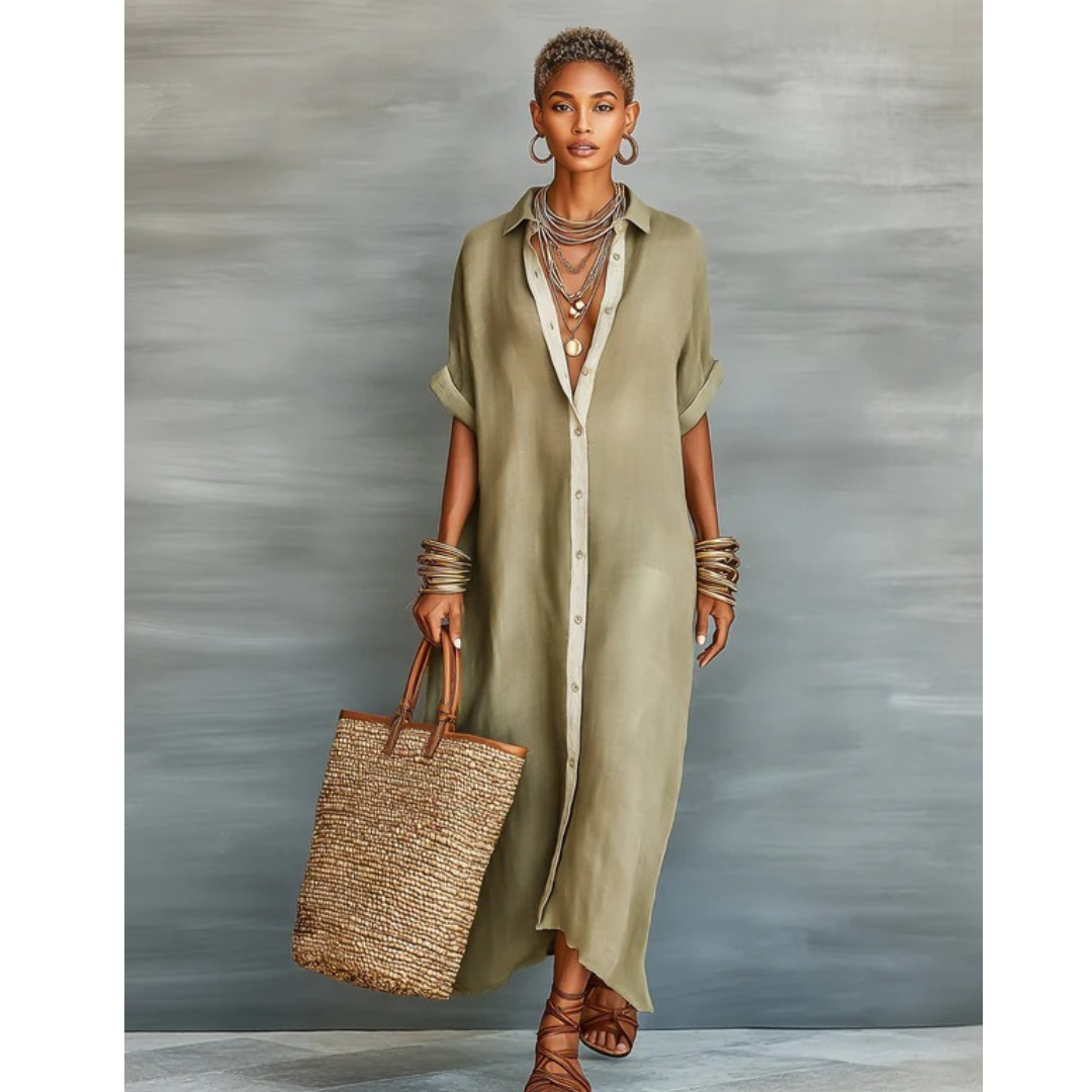 Carola | Damen Locker Leinen Maxikleid