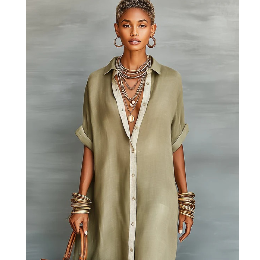 Carola | Damen Locker Leinen Maxikleid