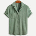Herren Sommer Button Front Waffelstrick Hemd