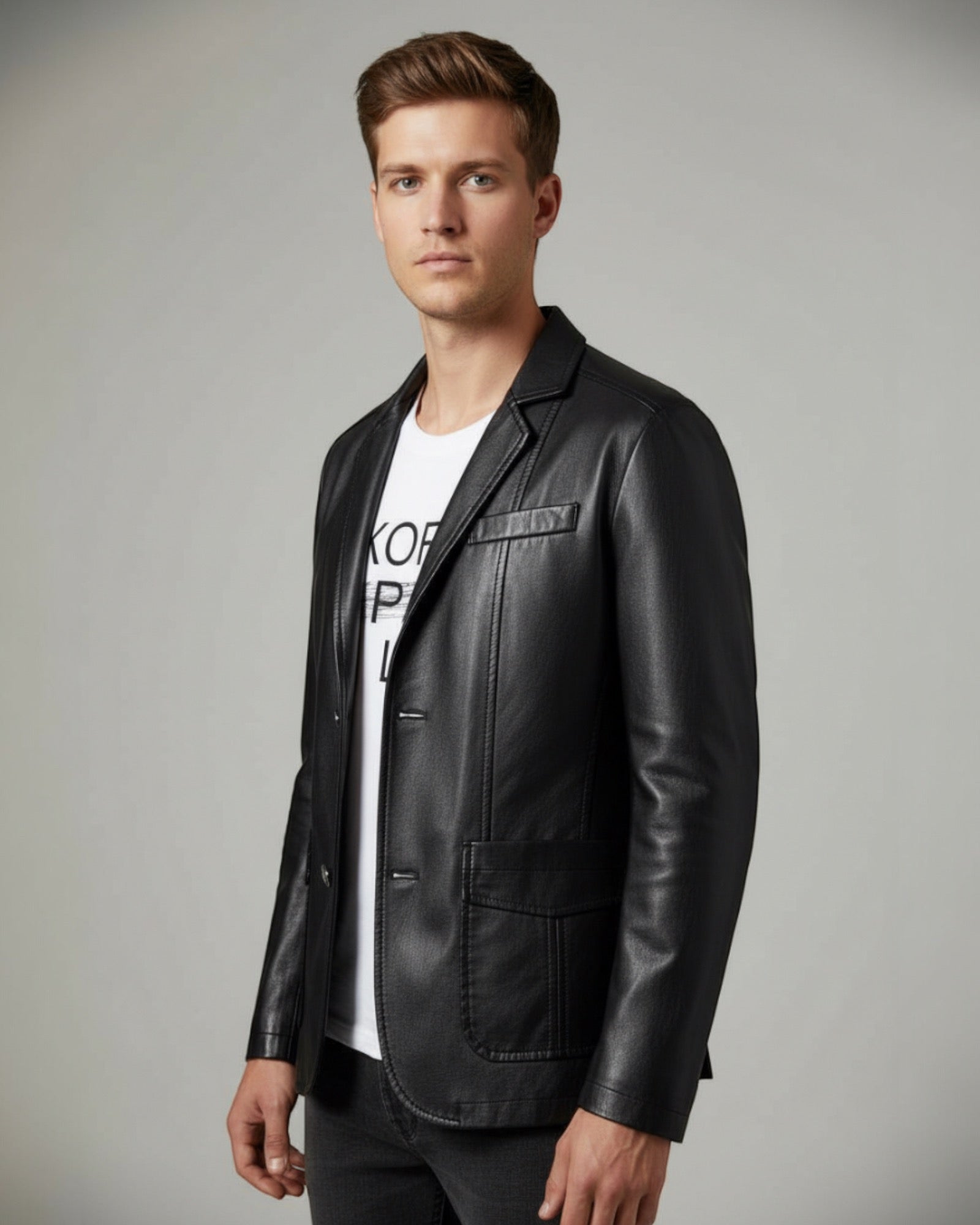 Blazer Jacke für Herren im Lederlook mit Knopfverschluss