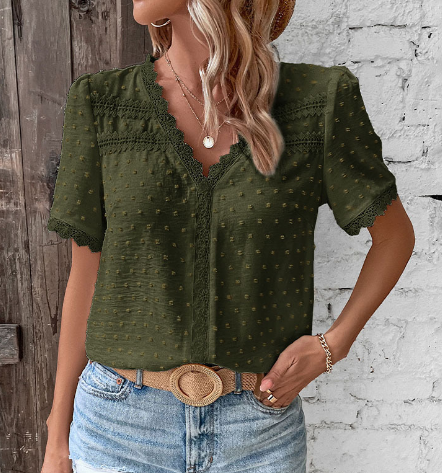 Celestine | Damen Kurzarm Bluse mit V-Ausschnitt