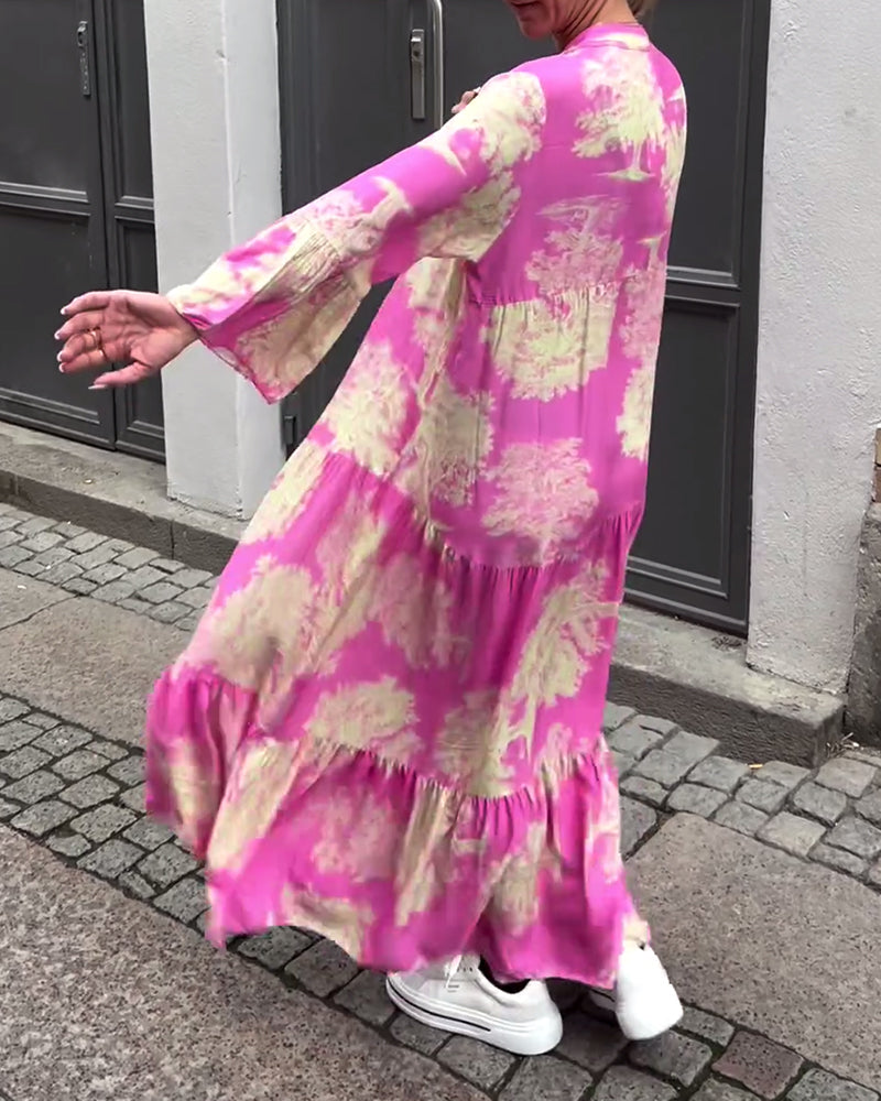 Damen Blumen Gestuft Maxi Sommerkleid