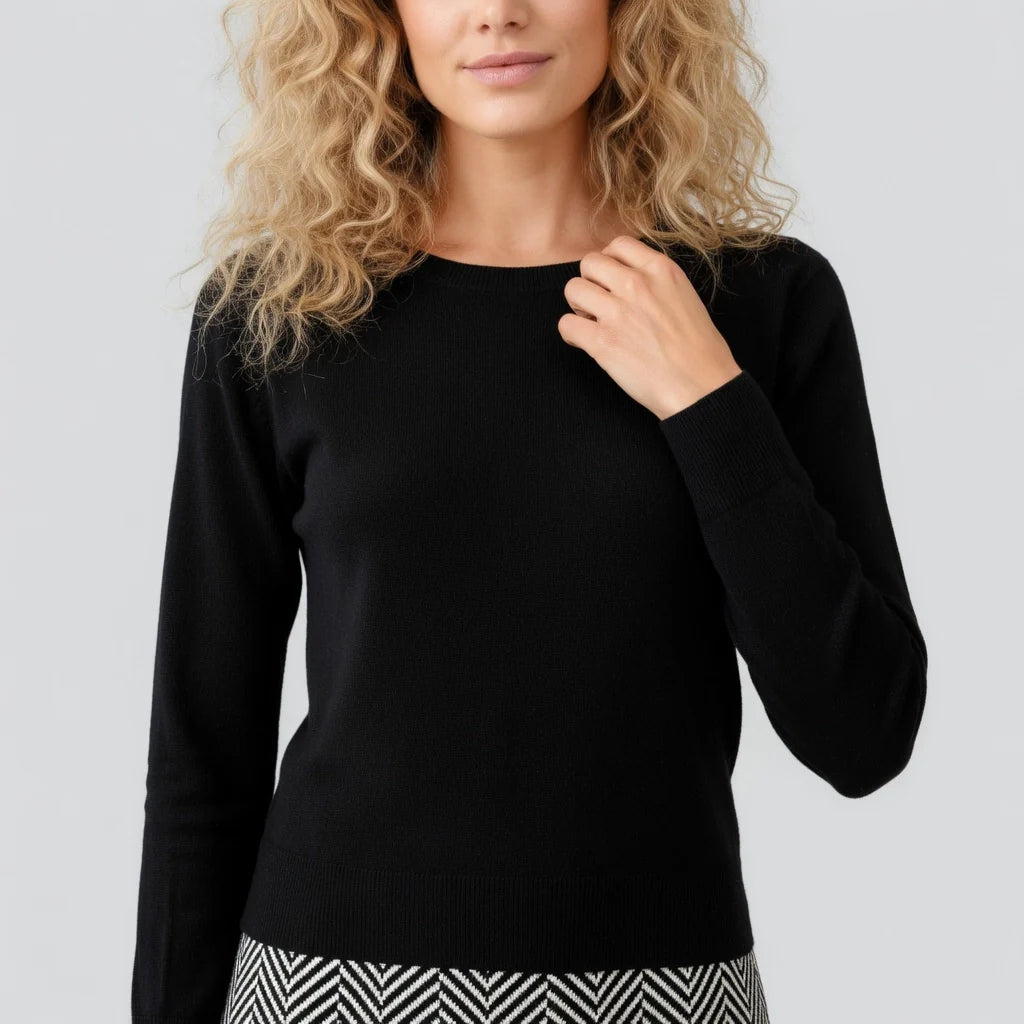 Langarm Kleid mit Rundhals und Rock im Fischgrät Muster