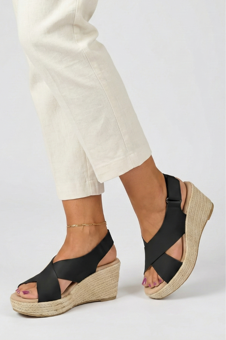 Damen Keilabsatz Überkreuz Slingback Sandalen