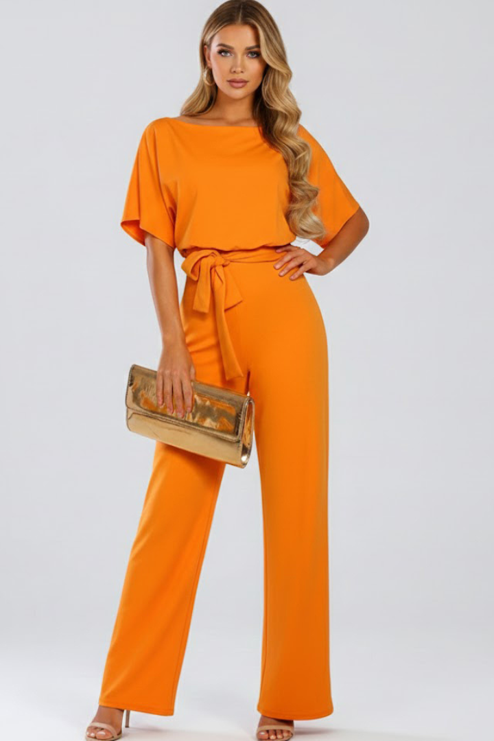Cordula | Damen Rundhals Jumpsuit mit weiten Beinen