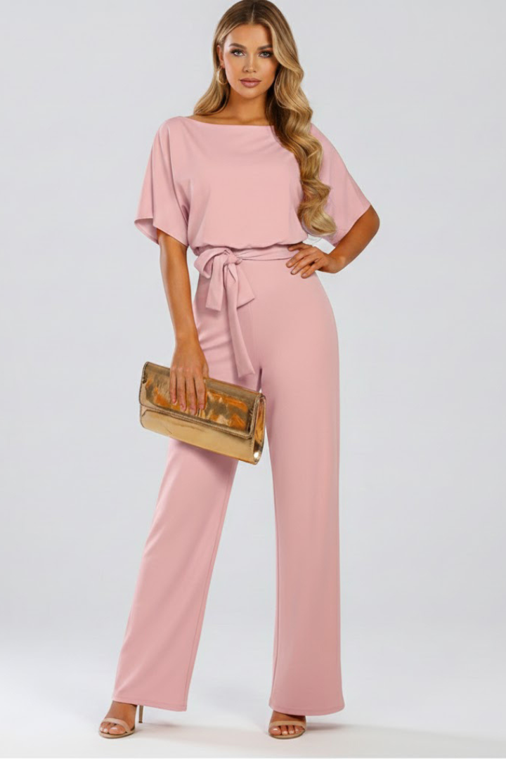 Cordula | Damen Rundhals Jumpsuit mit weiten Beinen