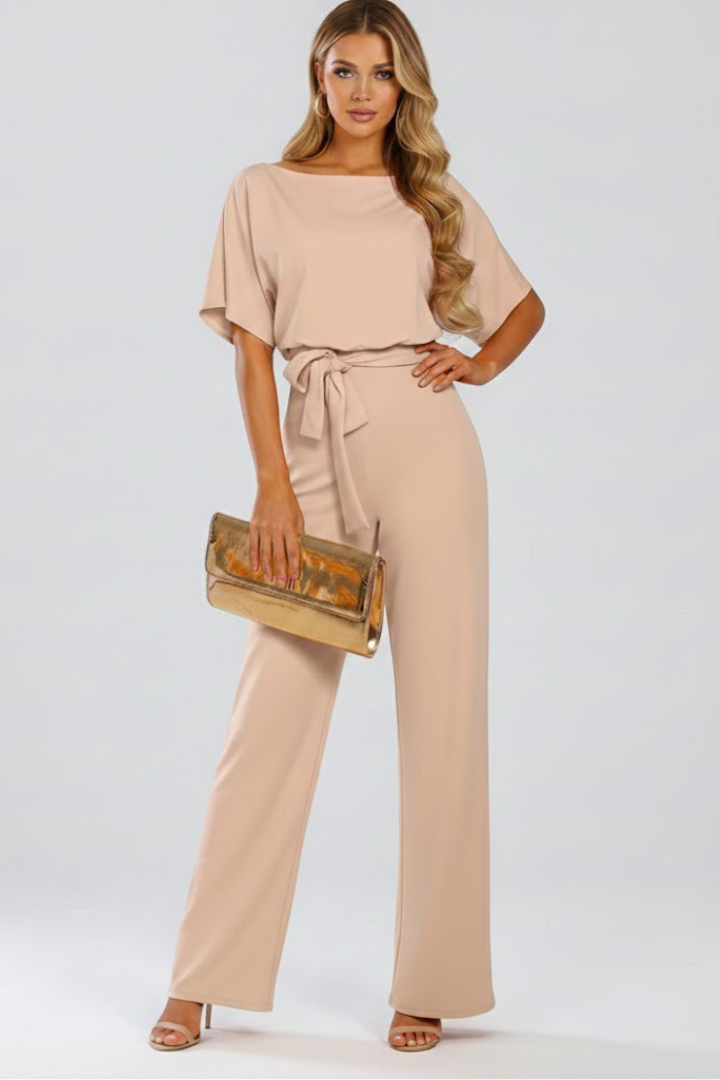 Cordula | Damen Rundhals Jumpsuit mit weiten Beinen