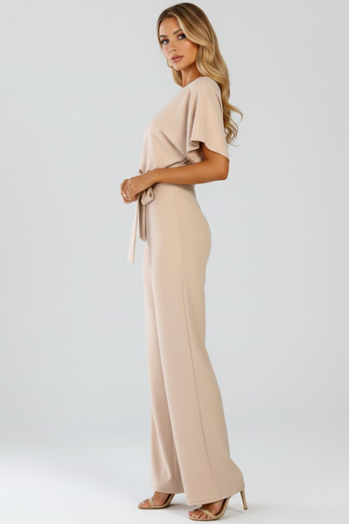 Cordula | Damen Rundhals Jumpsuit mit weiten Beinen