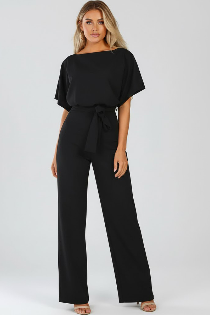Cordula | Damen Rundhals Jumpsuit mit weiten Beinen