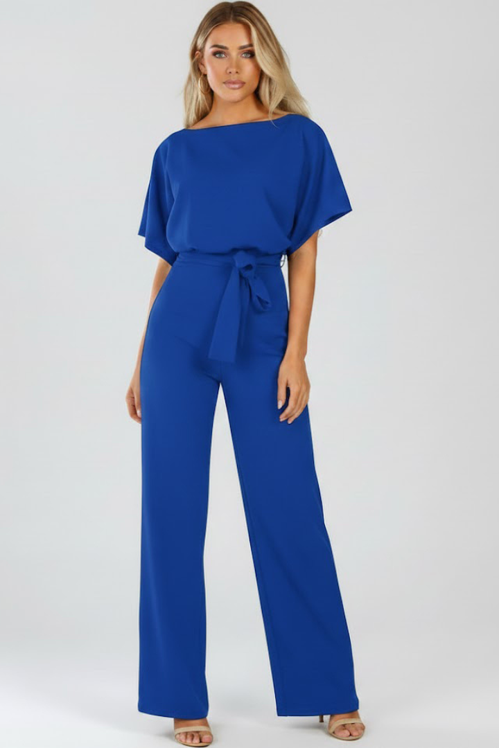 Cordula | Damen Rundhals Jumpsuit mit weiten Beinen