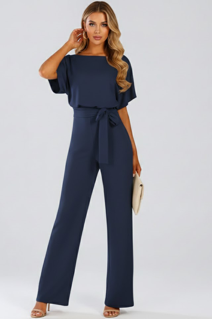 Cordula | Damen Rundhals Jumpsuit mit weiten Beinen