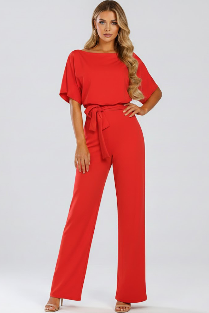 Cordula | Damen Rundhals Jumpsuit mit weiten Beinen