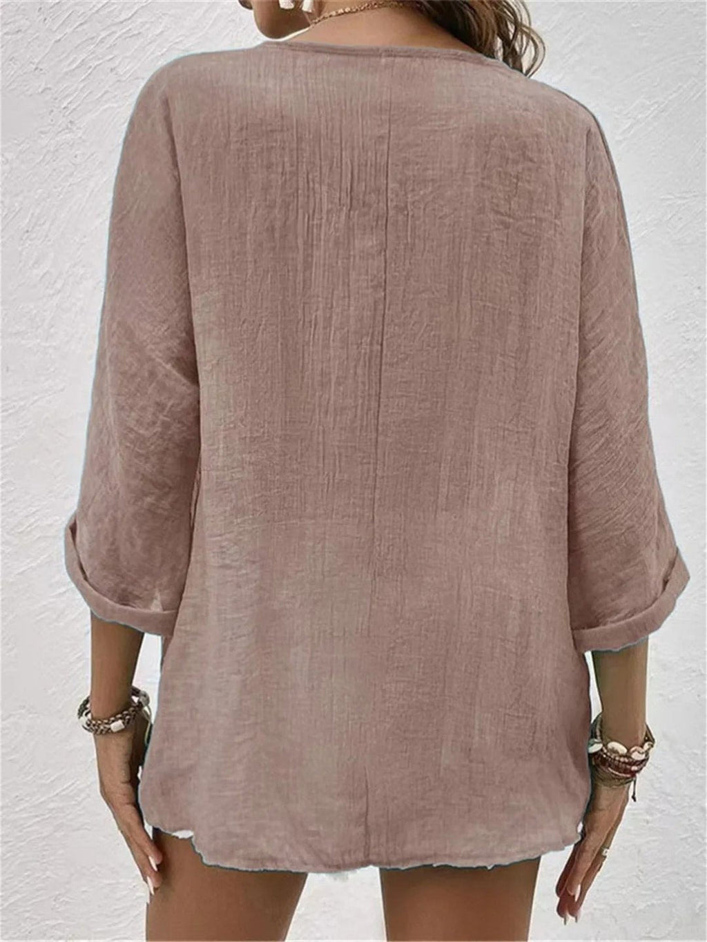 Elisa | Cotton V-Neck Button-Front Top Crinkle