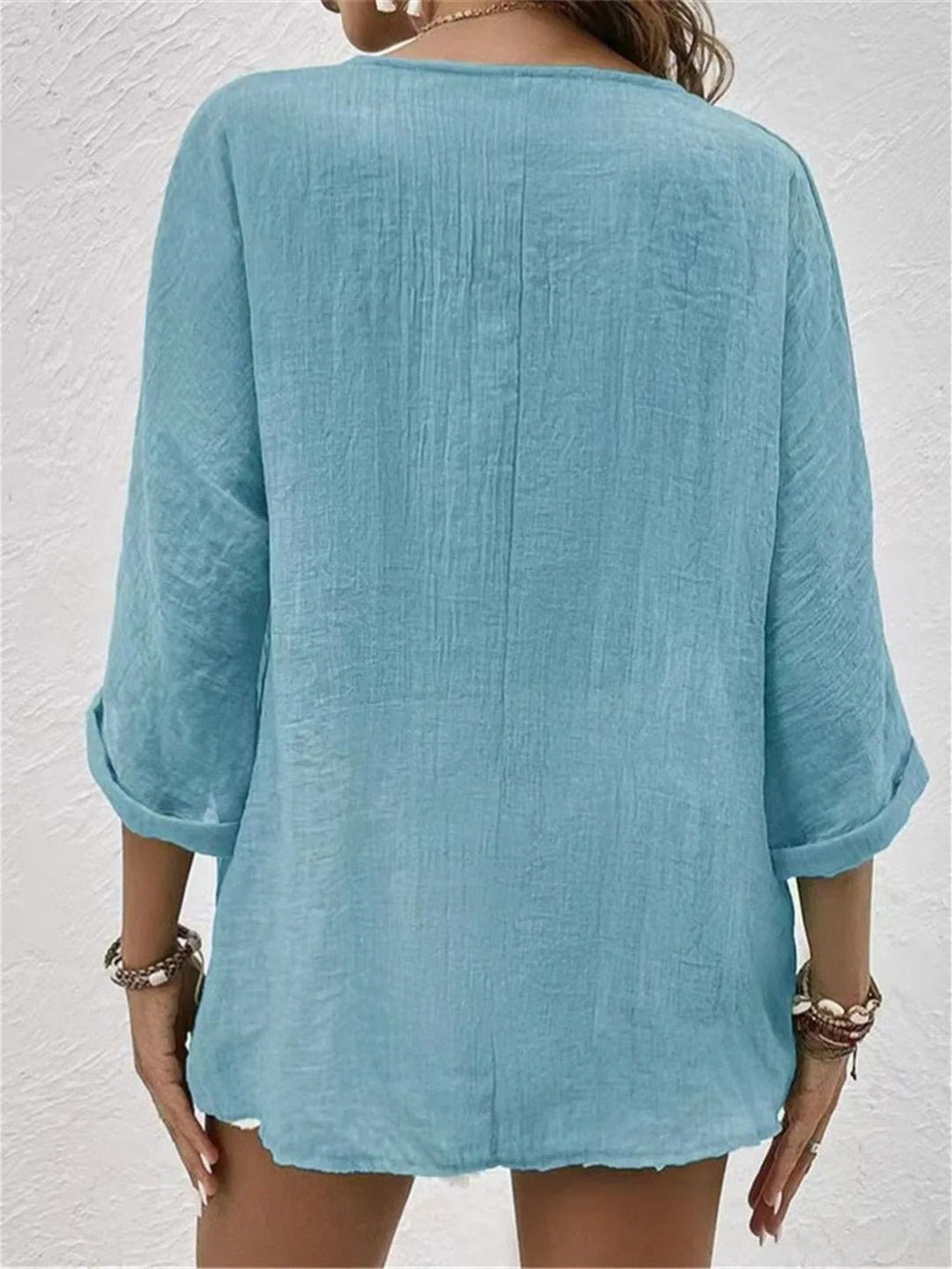 Elisa | Cotton V-Neck Button-Front Top Crinkle