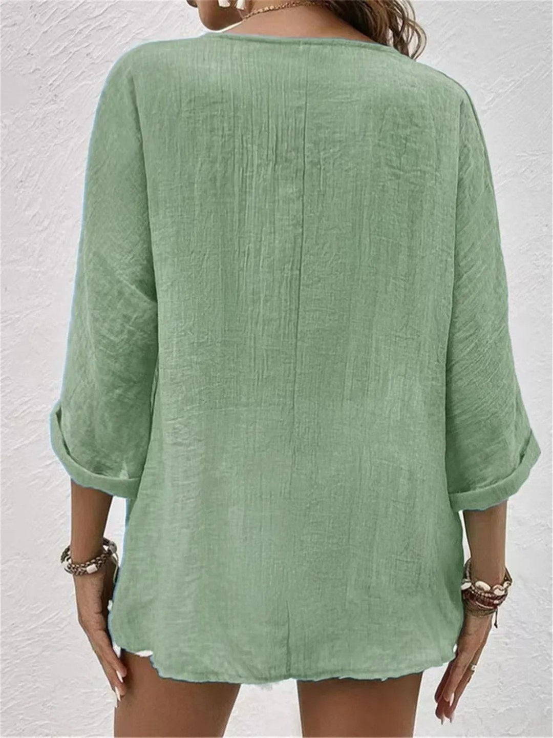 Elisa | Cotton V-Neck Button-Front Top Crinkle