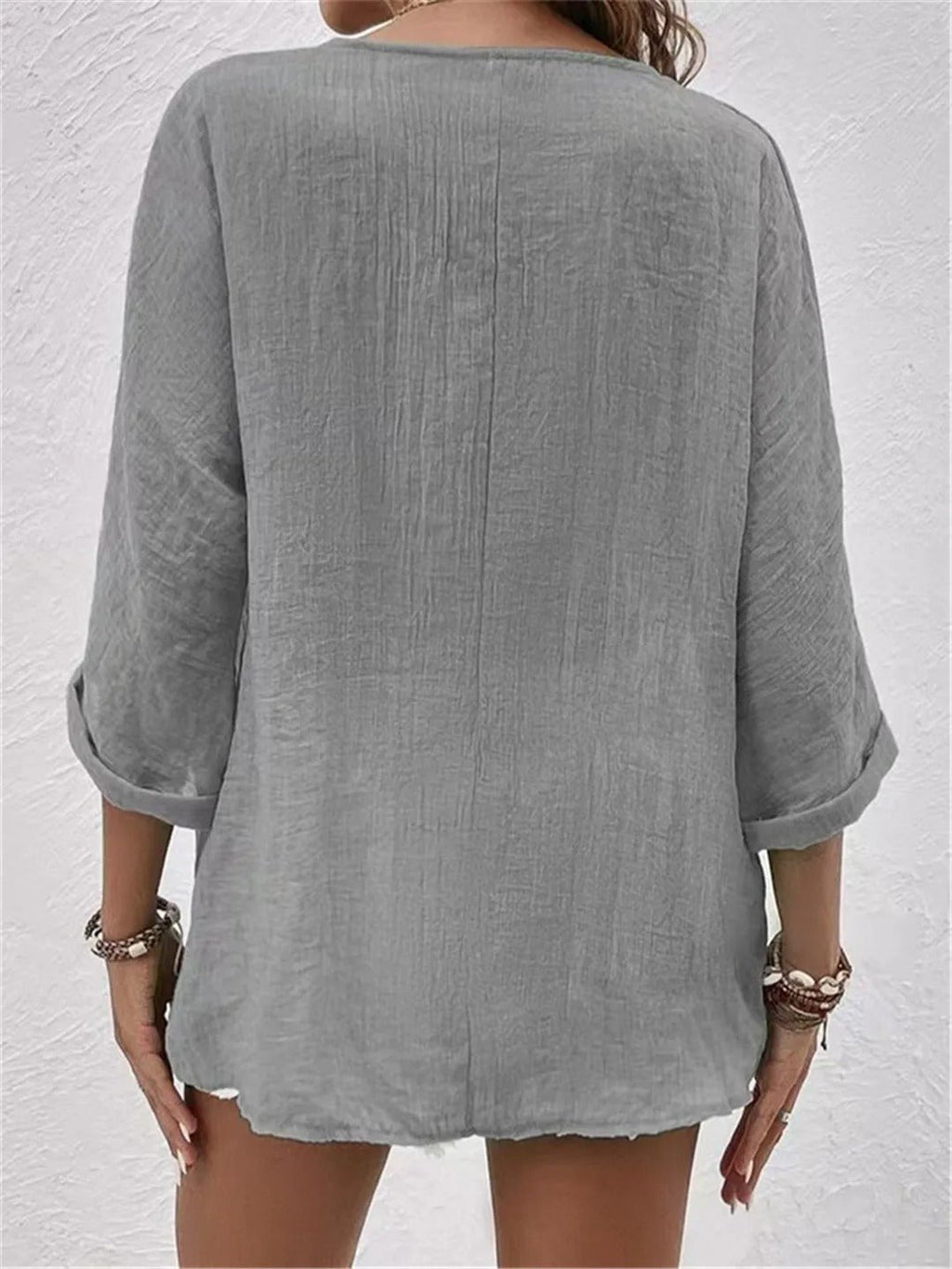 Elisa | Cotton V-Neck Button-Front Top Crinkle