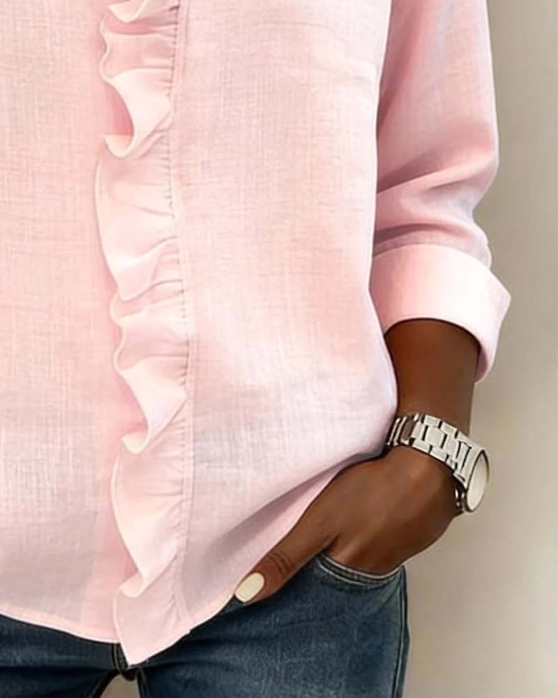 Rosine | Damen Bluse Langarm Rüschen V-Ausschnitt Casual Chic