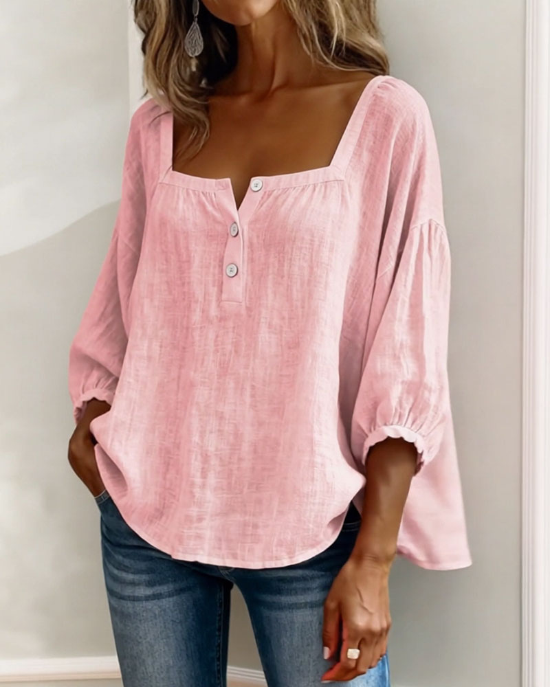 Emma | Damen Bluse Eckiger Ausschnitt 3/4-Arm Puffärmel