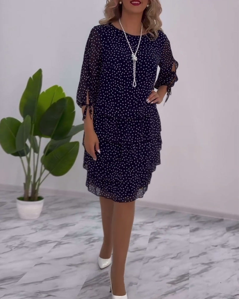 Vivian | Damen Chiffonkleid Gepunktet Lagen-Rock ¾ Arm