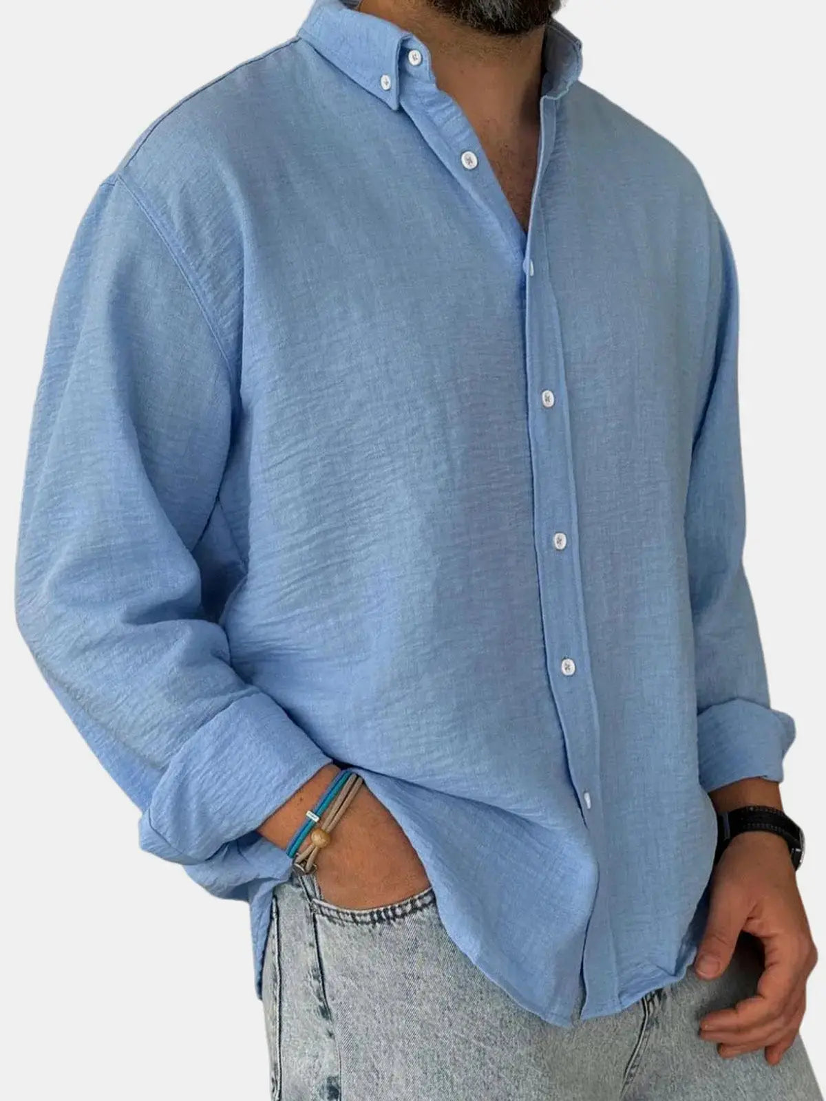 Herren Freizeit Button-Down Langarm Hemd