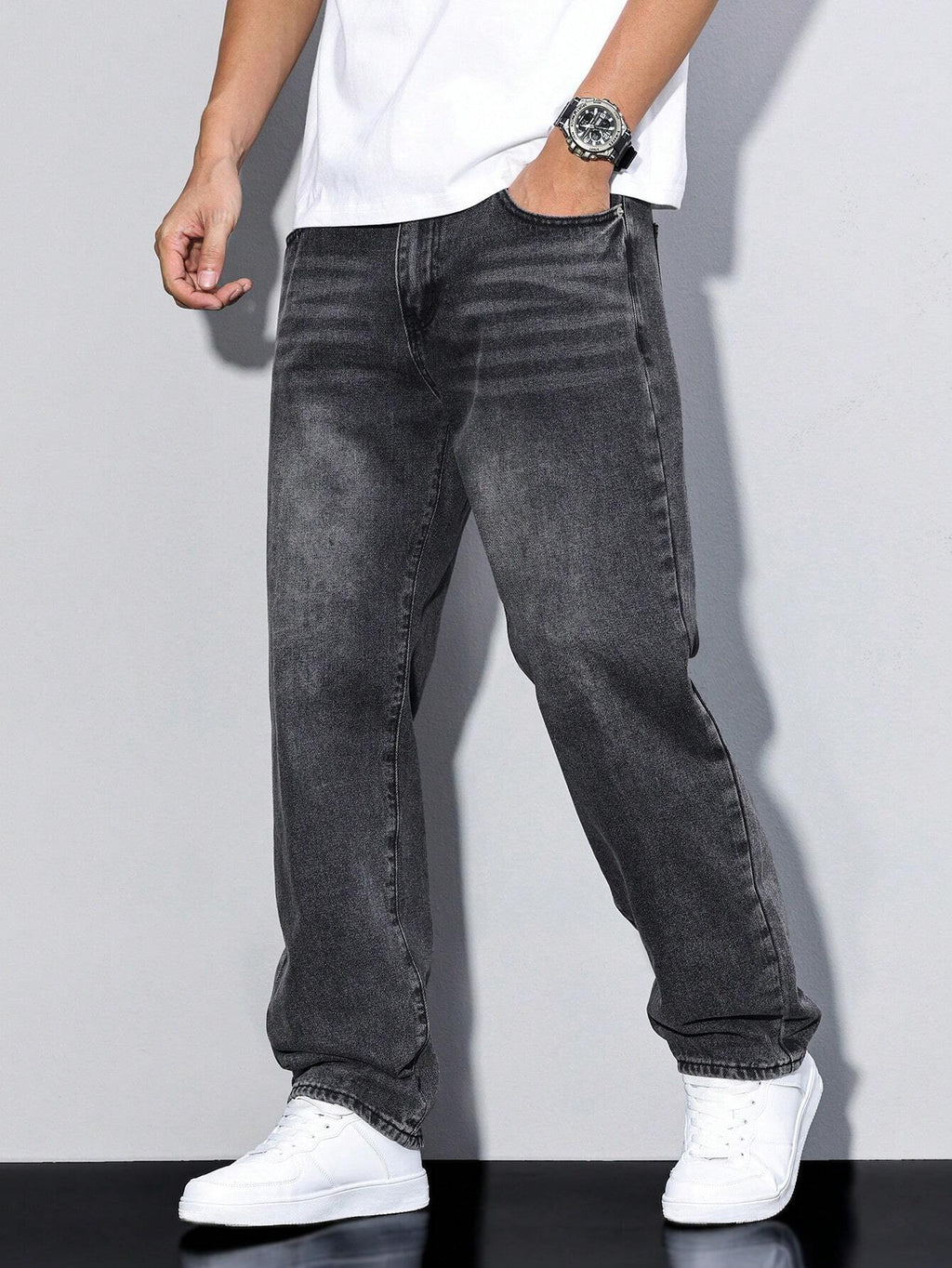 Herren Klassische Gerade Freizeit Jeanshose