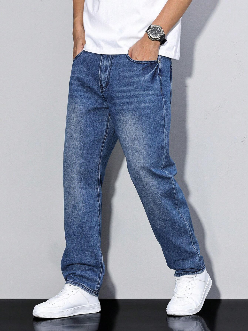 Herren Klassische Gerade Freizeit Jeanshose
