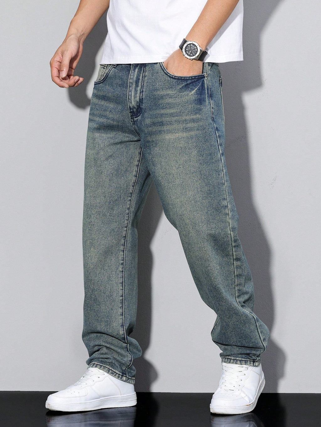 Herren Klassische Gerade Freizeit Jeanshose