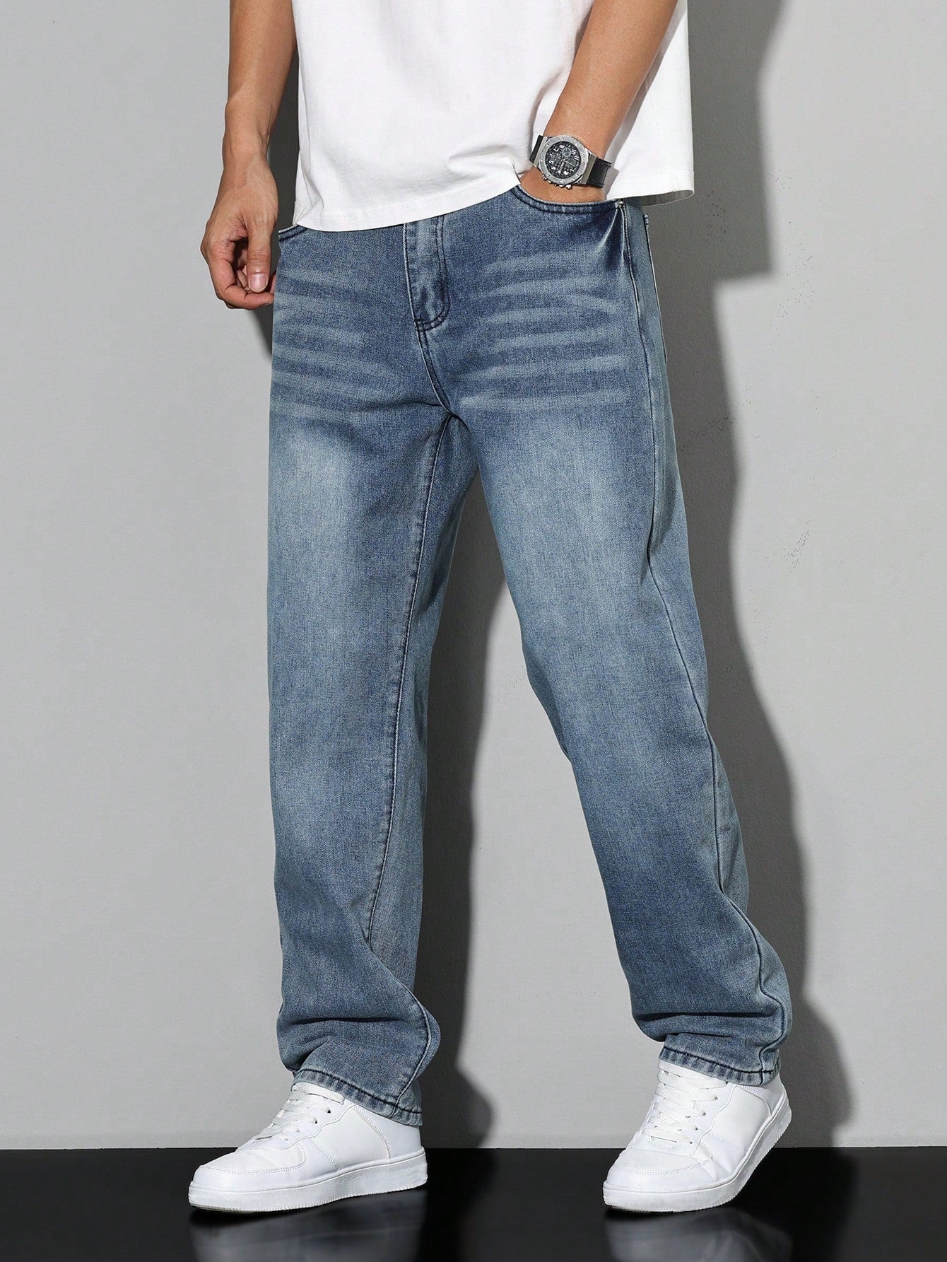 Herren Klassische Gerade Freizeit Jeanshose