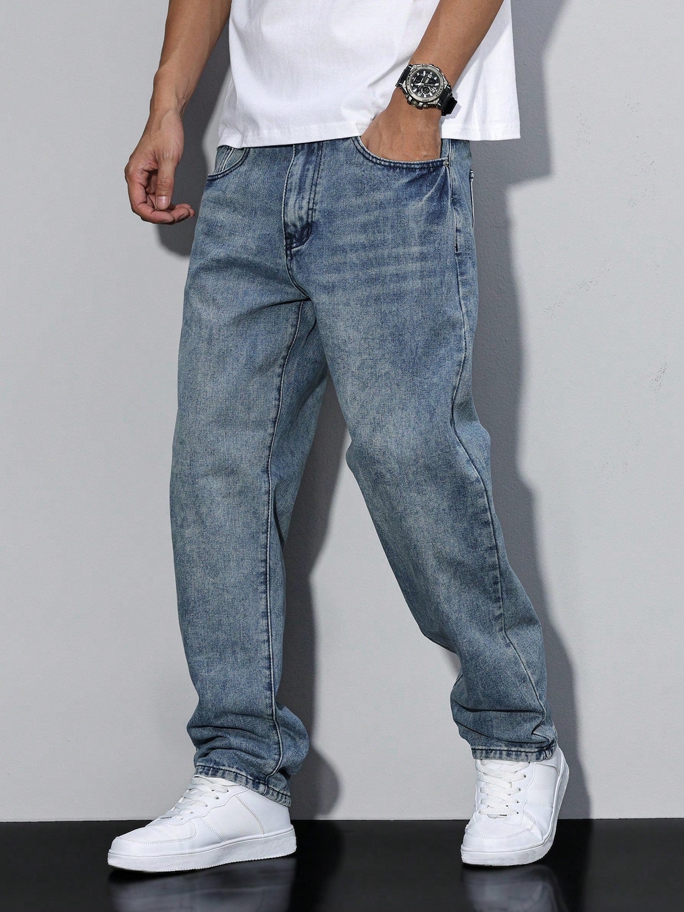 Herren Klassische Gerade Freizeit Jeanshose