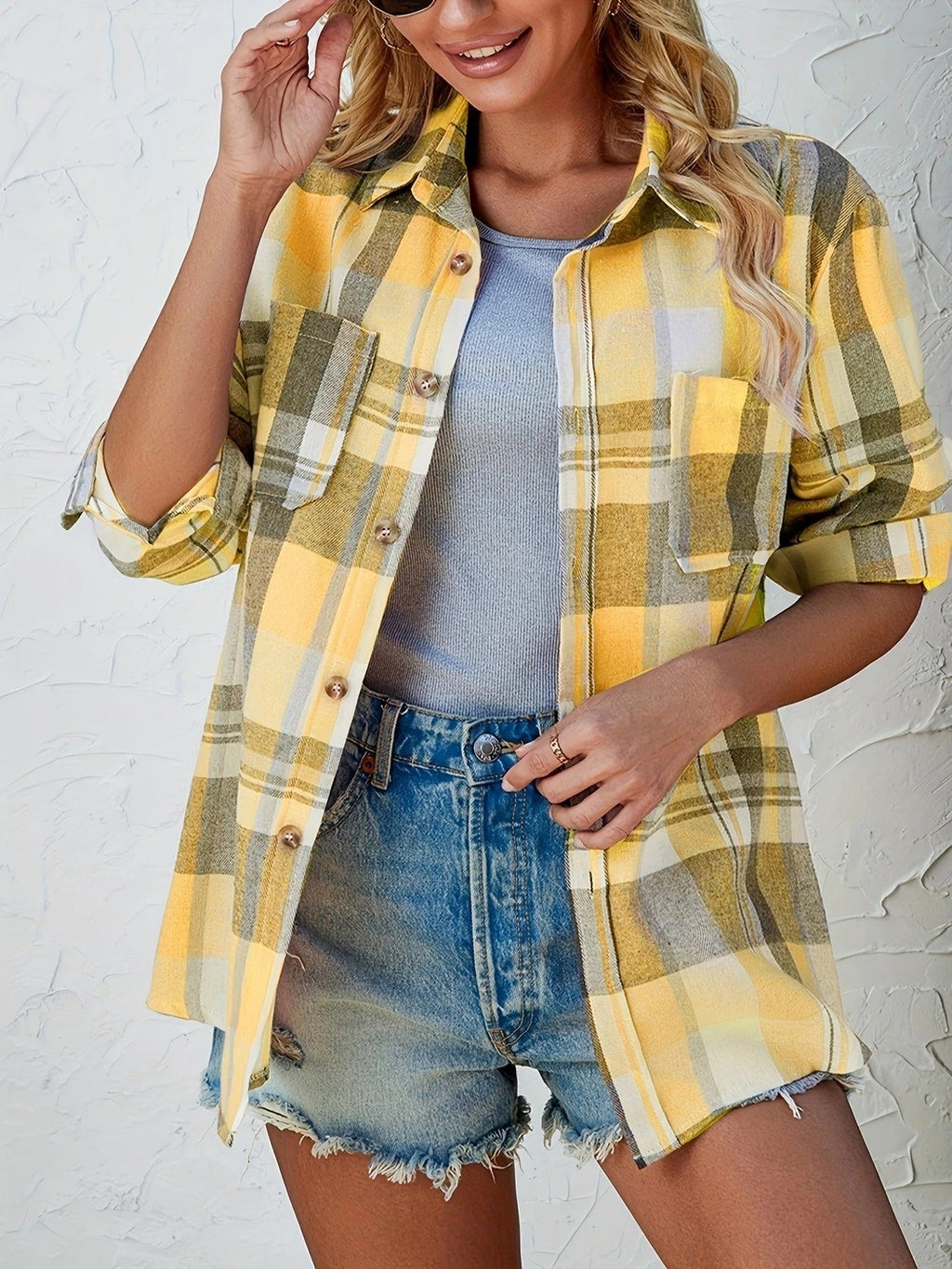Kessia | Damen Flanellhemd Kariert Oversized Langarm Herbst