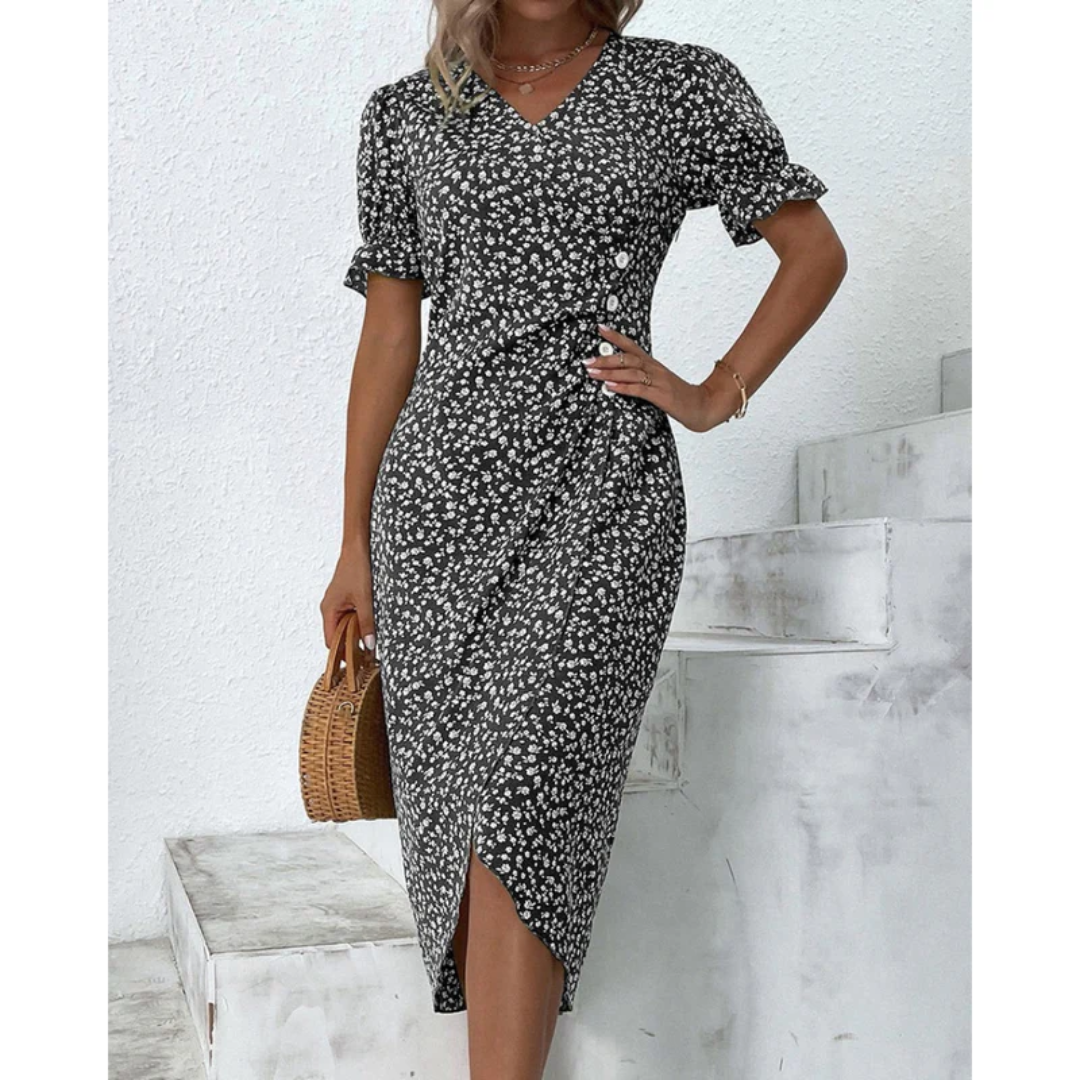 Dagmar | Damen Sommerkleid Wickel Blumen Moderner Stil