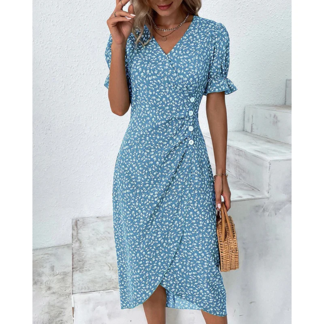 Dagmar | Damen Sommerkleid Wickel Blumen Moderner Stil
