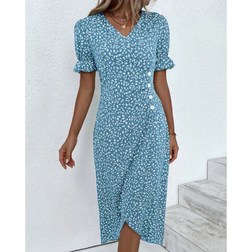Dagmar | Damen Sommerkleid Wickel Blumen Moderner Stil