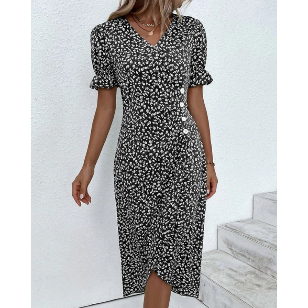 Dagmar | Damen Sommerkleid Wickel Blumen Moderner Stil