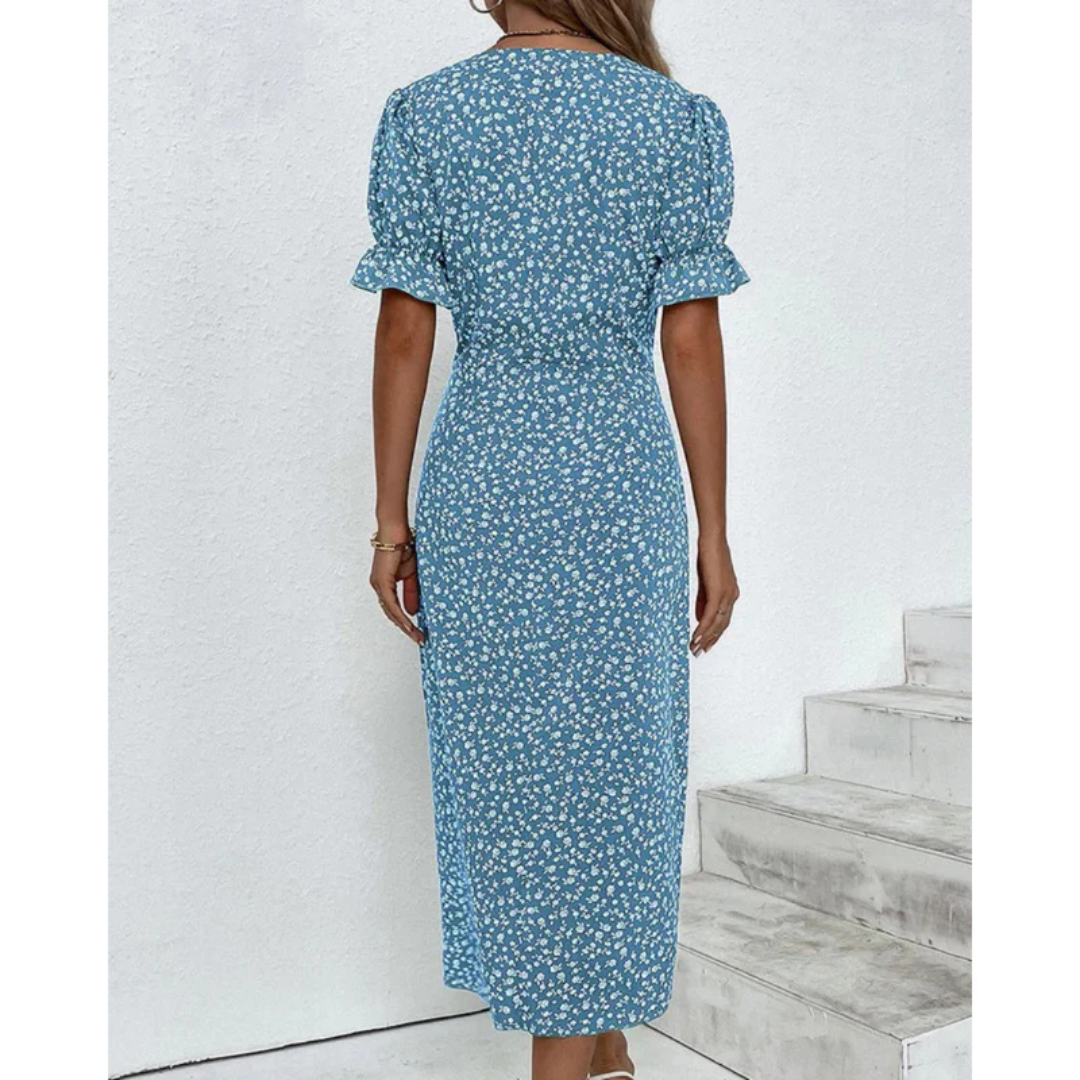 Dagmar | Damen Sommerkleid Wickel Blumen Moderner Stil