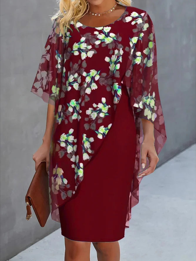 Greta | Damen Anmutiges Sommerkleid mit Cape Gartenmuster