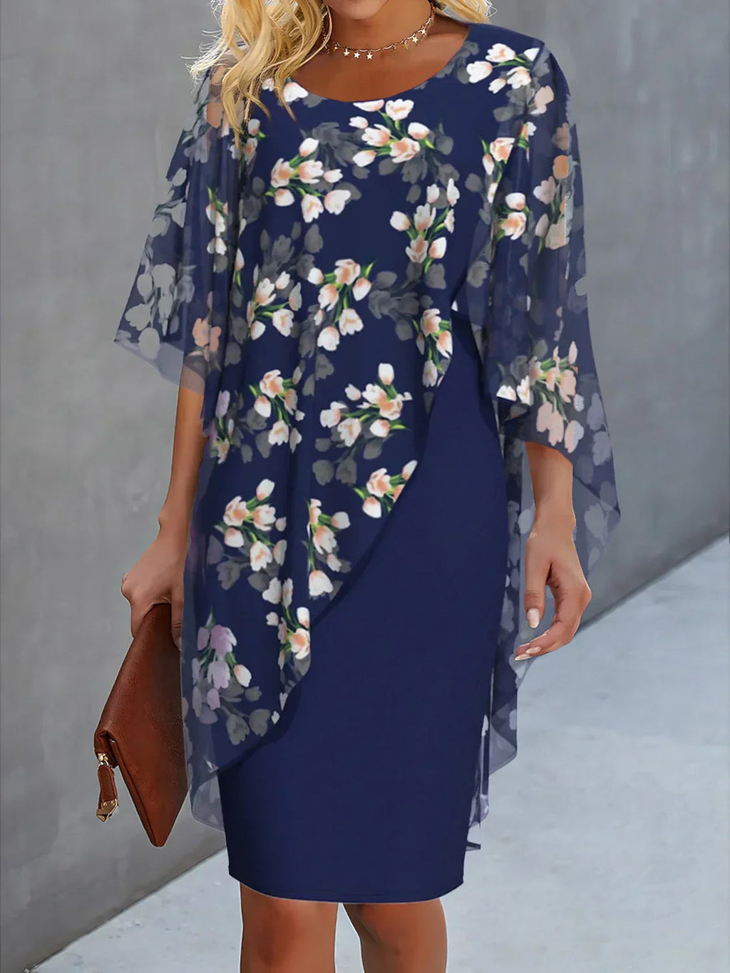 Greta | Damen Anmutiges Sommerkleid mit Cape Gartenmuster