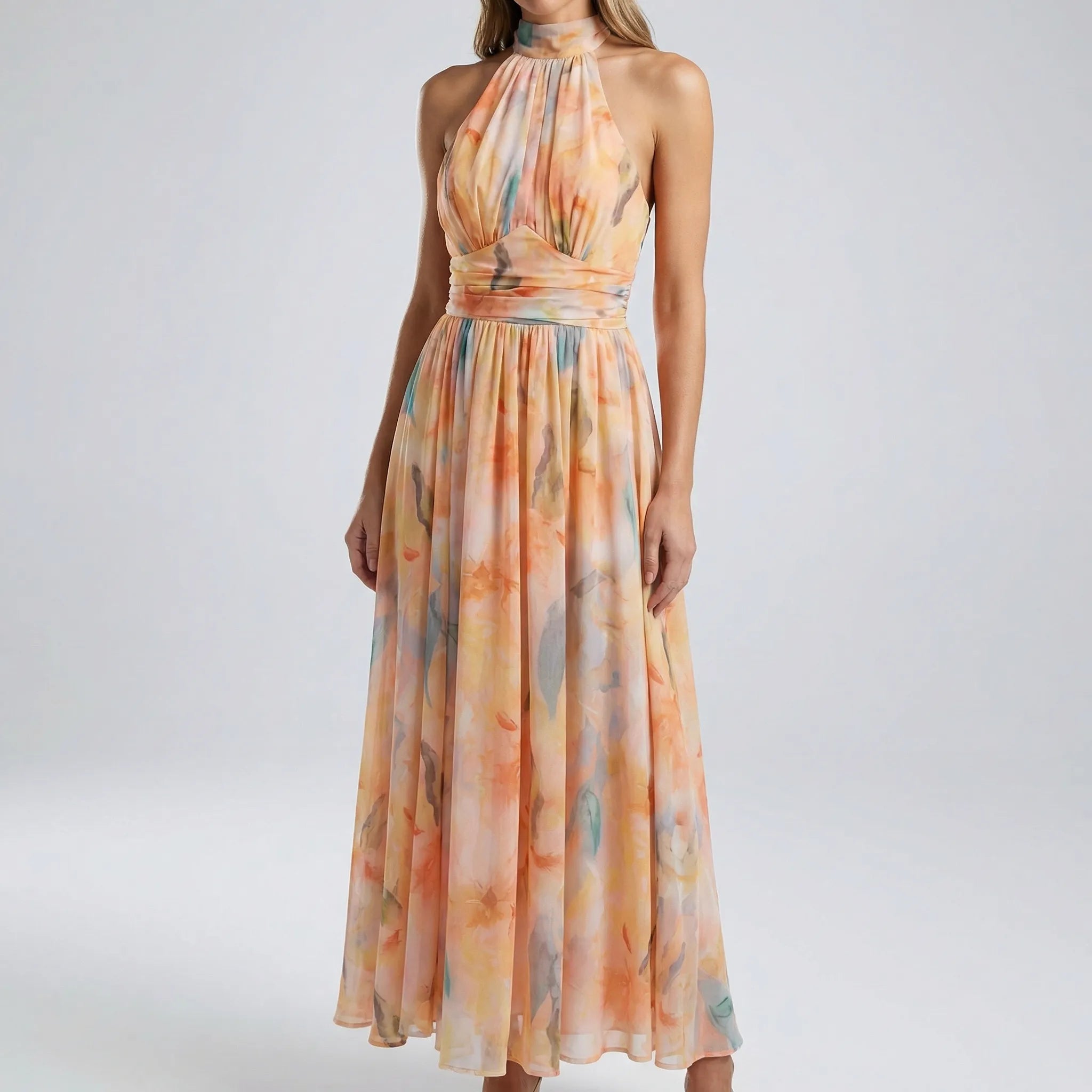Marlene | Damen Ärmelloses Neckholder A-Linie Midi-Kleid