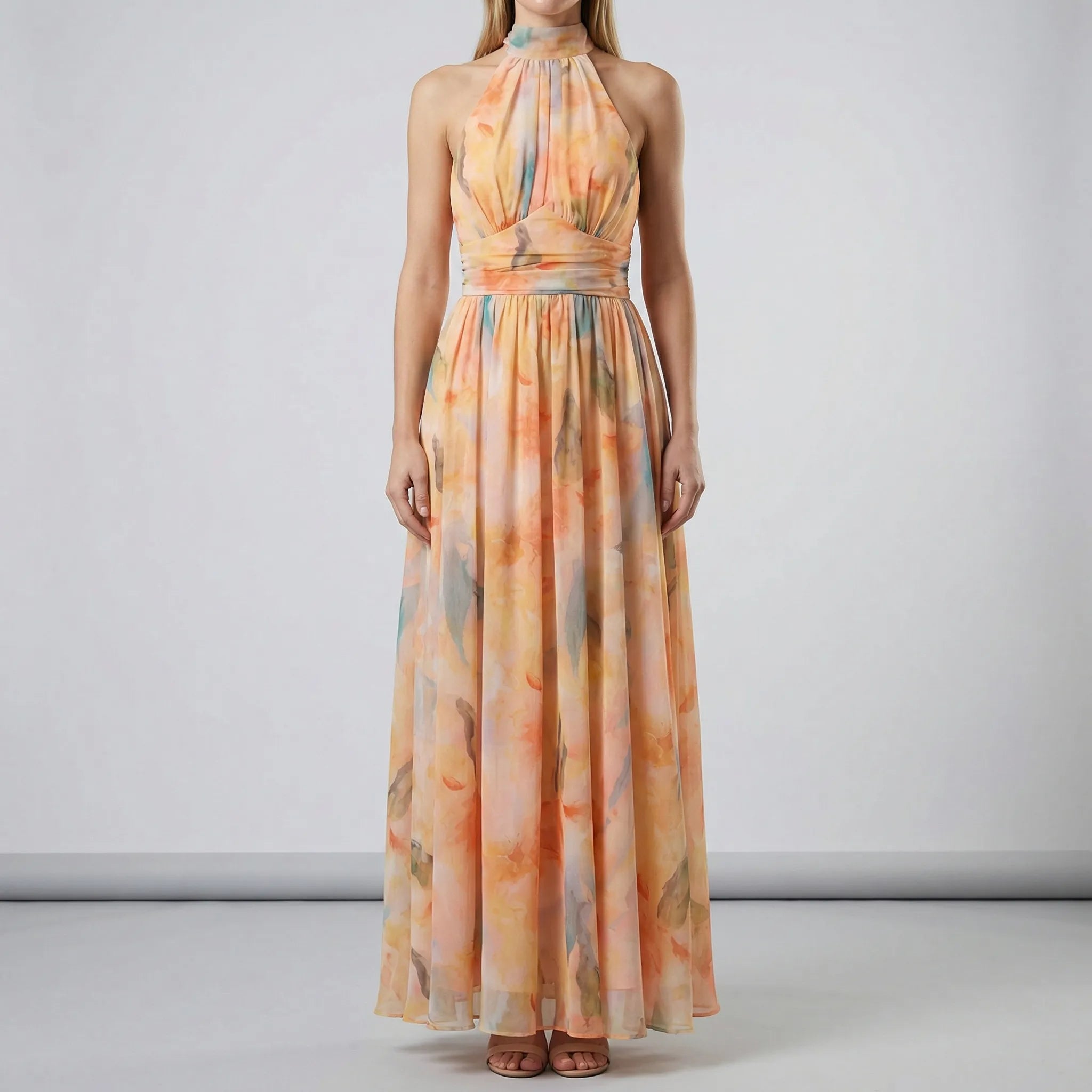 Marlene | Damen Ärmelloses Neckholder A-Linie Midi-Kleid