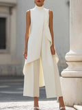 Katharina | Damen Asymmetrischer Hosenanzug-Set Hochgeschlossen
