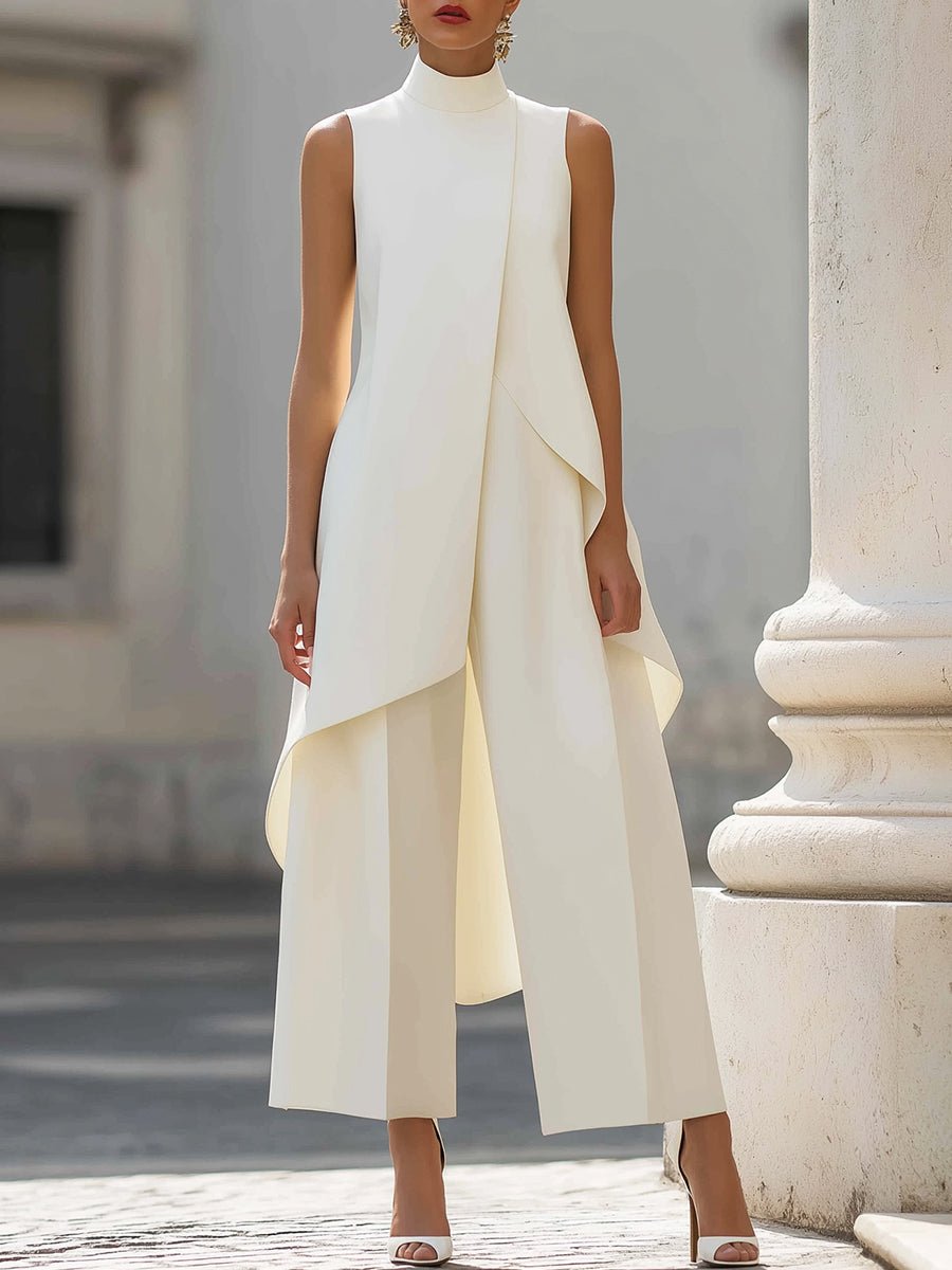 Katharina | Damen Asymmetrischer Hosenanzug-Set Hochgeschlossen