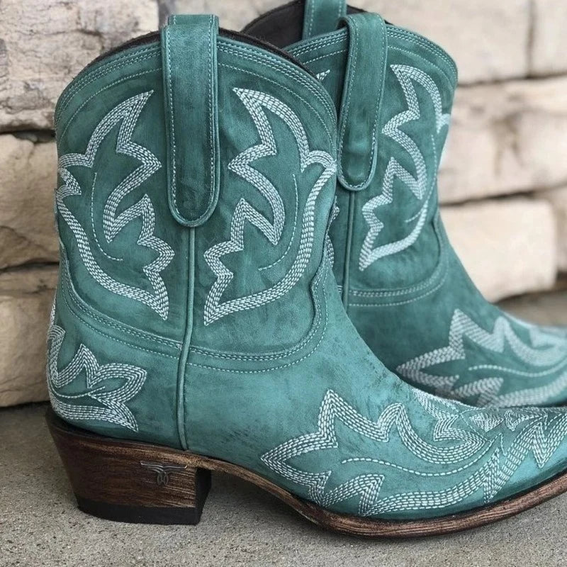 Lea | Damen Bestickte Lederstiefel im Cowboy-Stil
