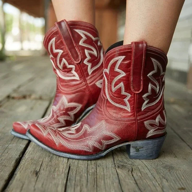 Lea | Damen Bestickte Lederstiefel im Cowboy-Stil