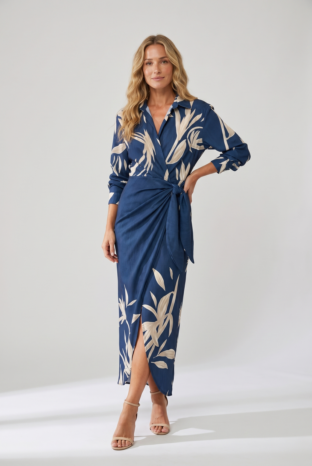 Luca | Damen Blatt-Muster Maxikleid für Sommer