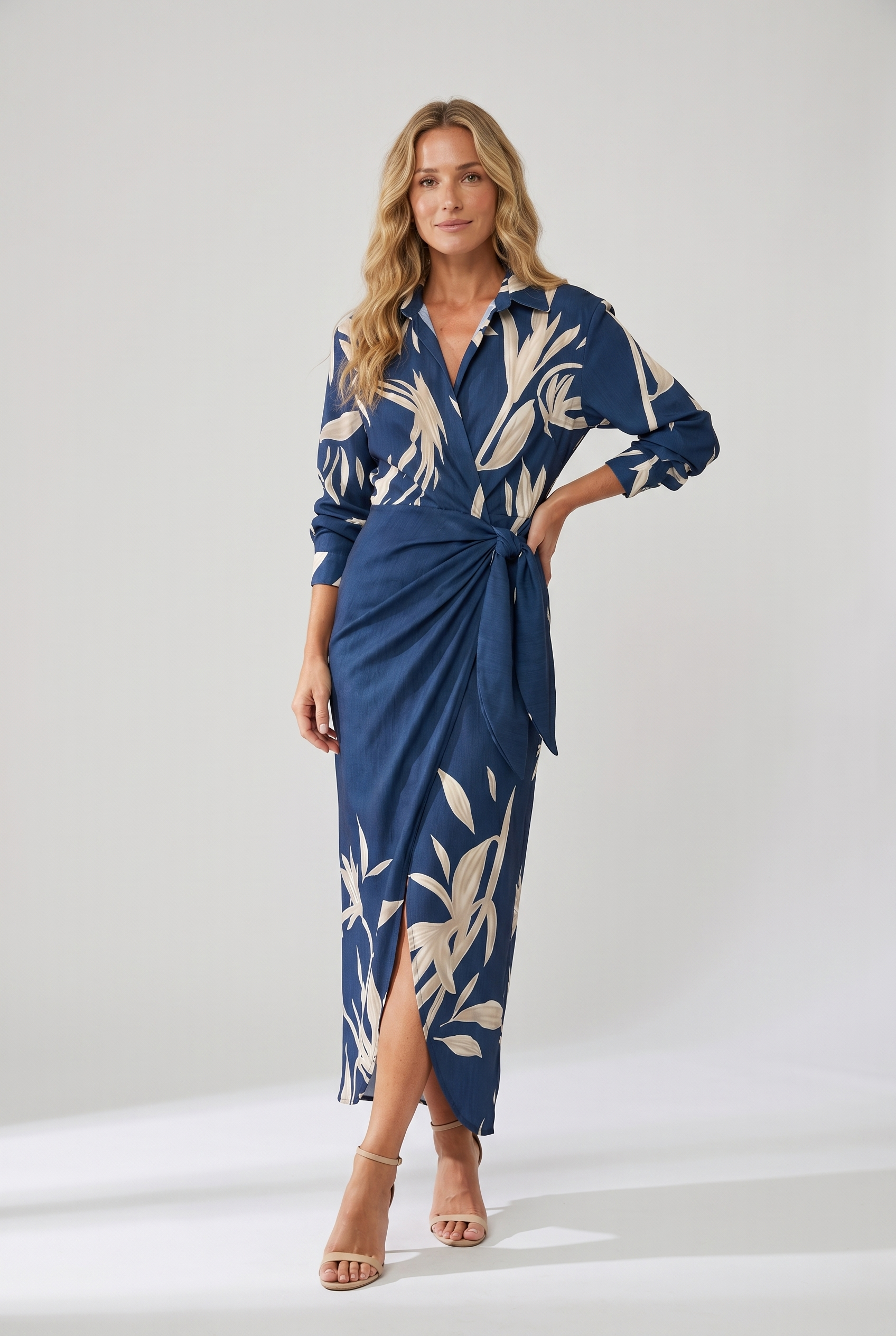 Luca | Damen Blatt-Muster Maxikleid für Sommer