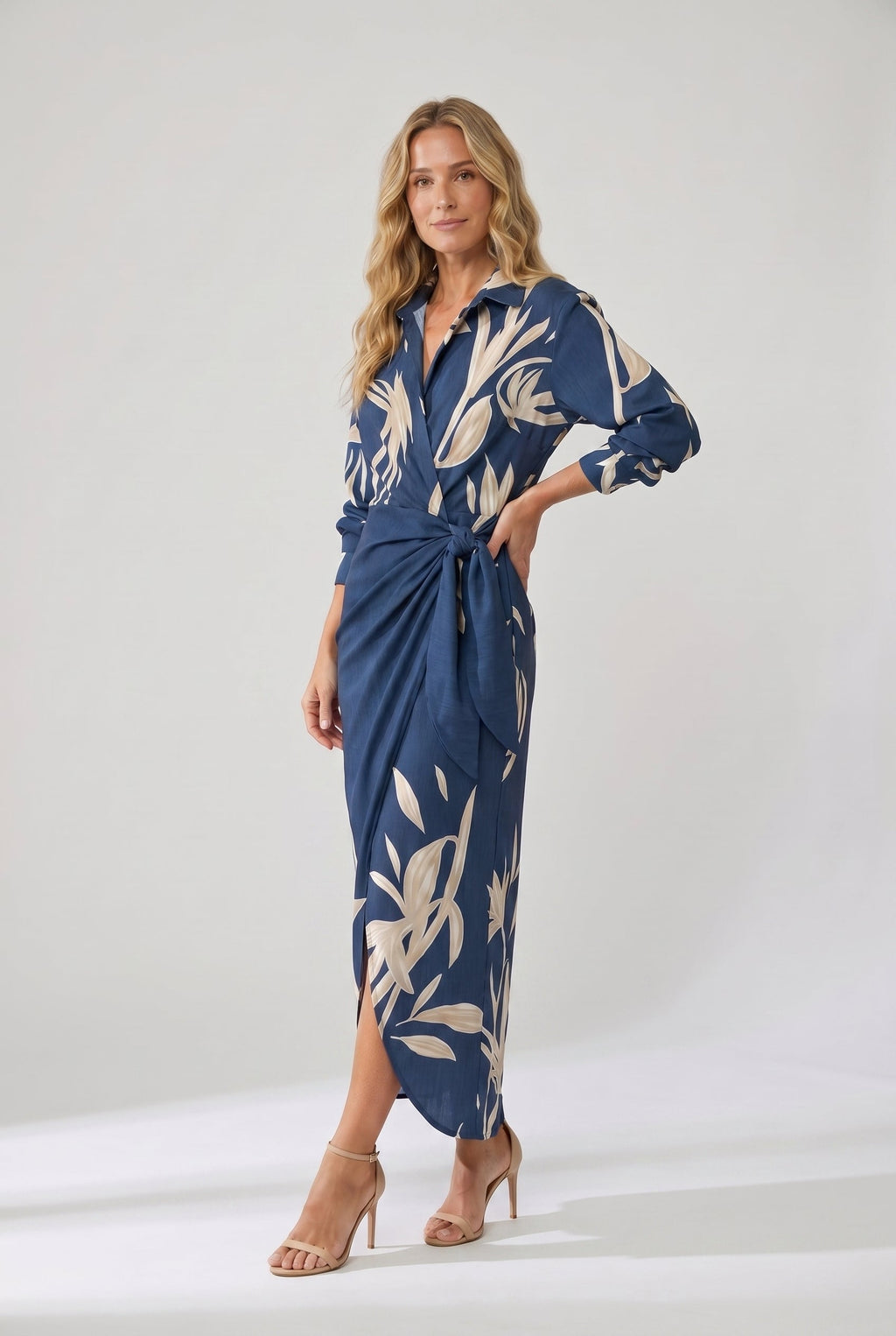 Luca | Damen Blatt-Muster Maxikleid für Sommer